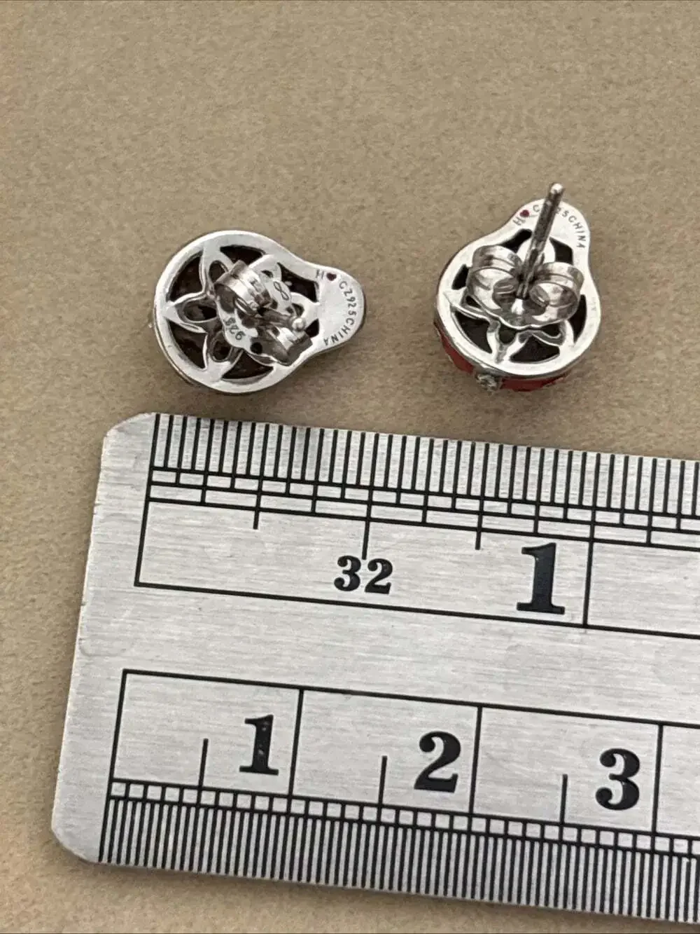 Sterling Silver 925 Red & Black ENAMEL LADYBUG Stud Earrings Cubic Zirconia CZ